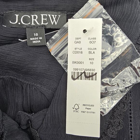 J. Crew Womans size 10 Sheer Lace Trim Button Up Shirt Blouse Black CD018 NEW - Picture 6 of 9